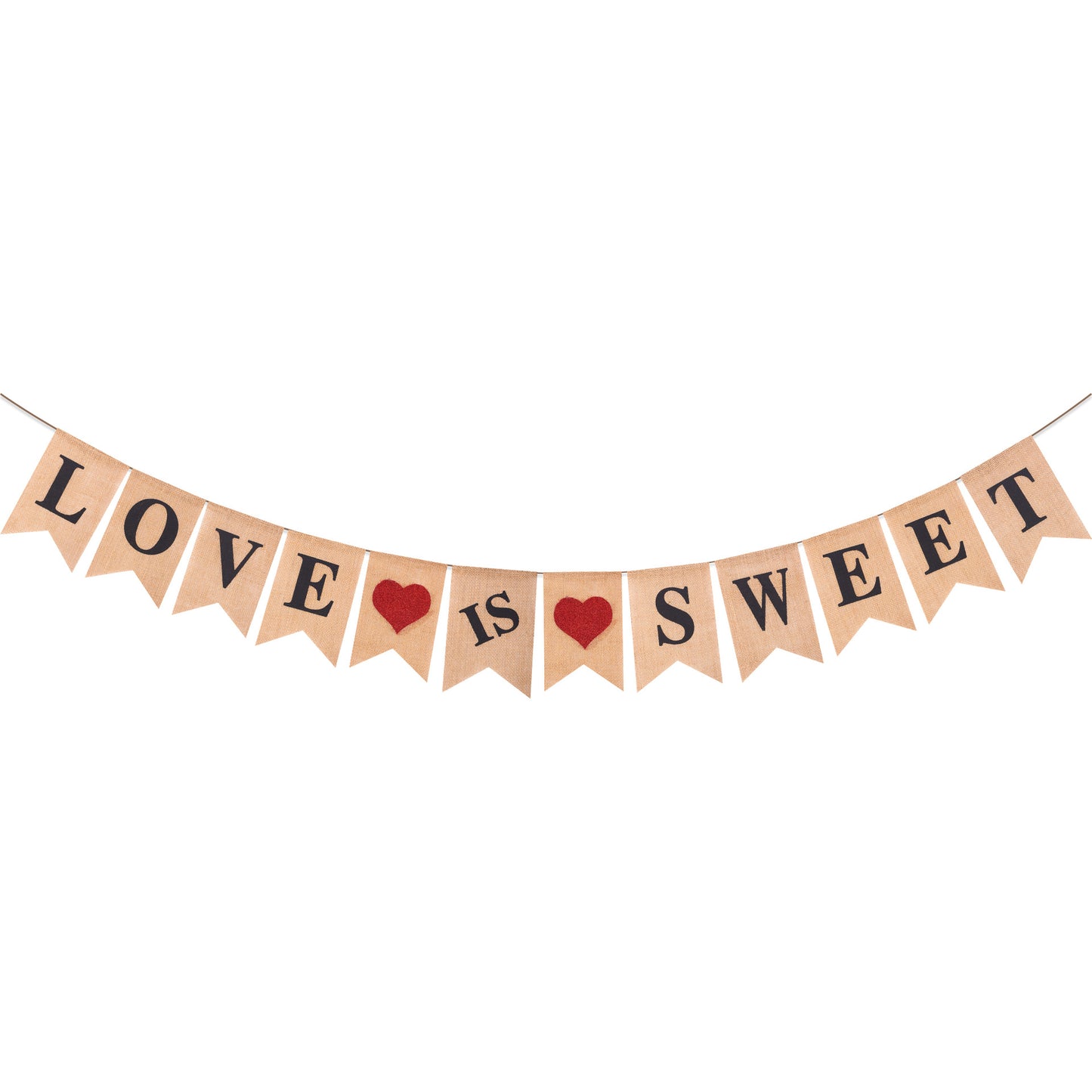 Glitter Heart "LOVE IS SWEET" Burlap Banner - Perfect Engagement Party Decorations 13.1ft Long