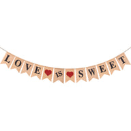 Glitter Heart "LOVE IS SWEET" Burlap Banner - Perfect Engagement Party Decorations 13.1ft Long