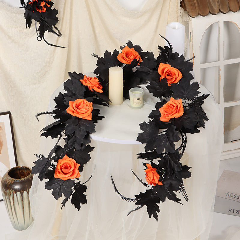 Christmas/Halloween Faux Vine Garland - Black Artificial Maple Leaf Vine for Home & Wedding 67 Inches Long