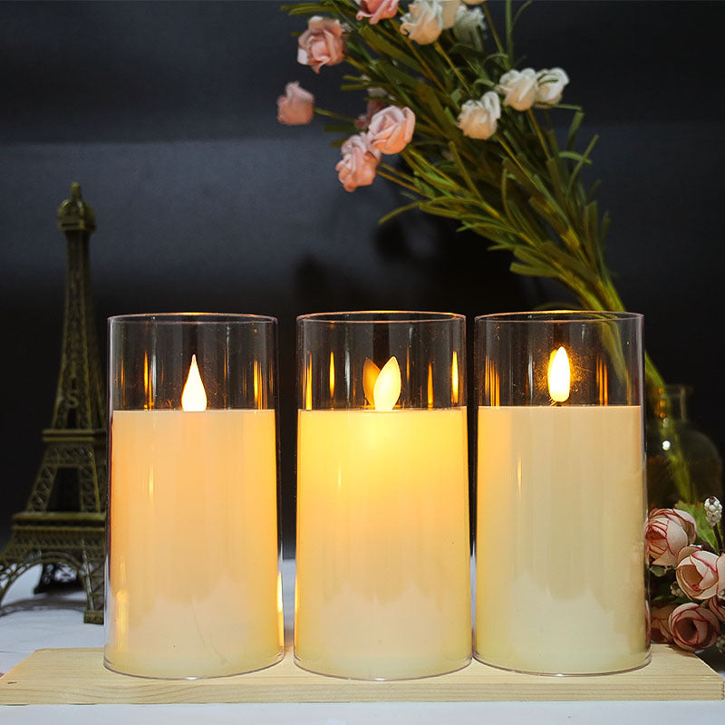 Bulk 3 Pcs LED Flameless Candles with Acrylic Glass for Festival Wedding Home Party Decor Wholesale