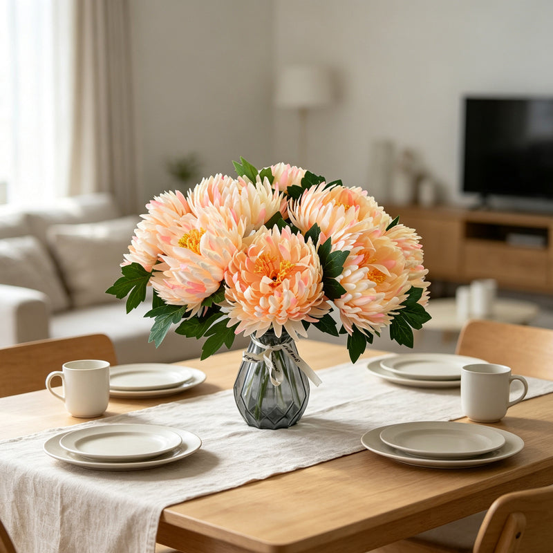 Single Stem Chrysanthemum Artificial Flower, Silk-Like Fabric, 14cm Bloom, Indoor/Outdoor Use, UV-Resistant