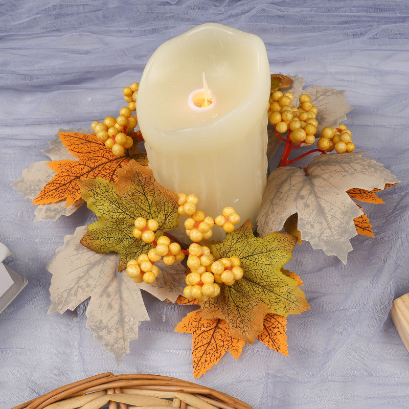 Thanksgiving Harvest Festival Fall Maple Leaf Candle Ring - Autumn Pumpkin & Berry Table Decor