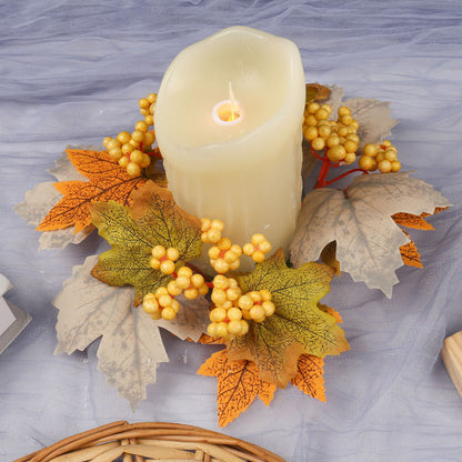 Thanksgiving Harvest Festival Fall Maple Leaf Candle Ring - Autumn Pumpkin & Berry Table Decor