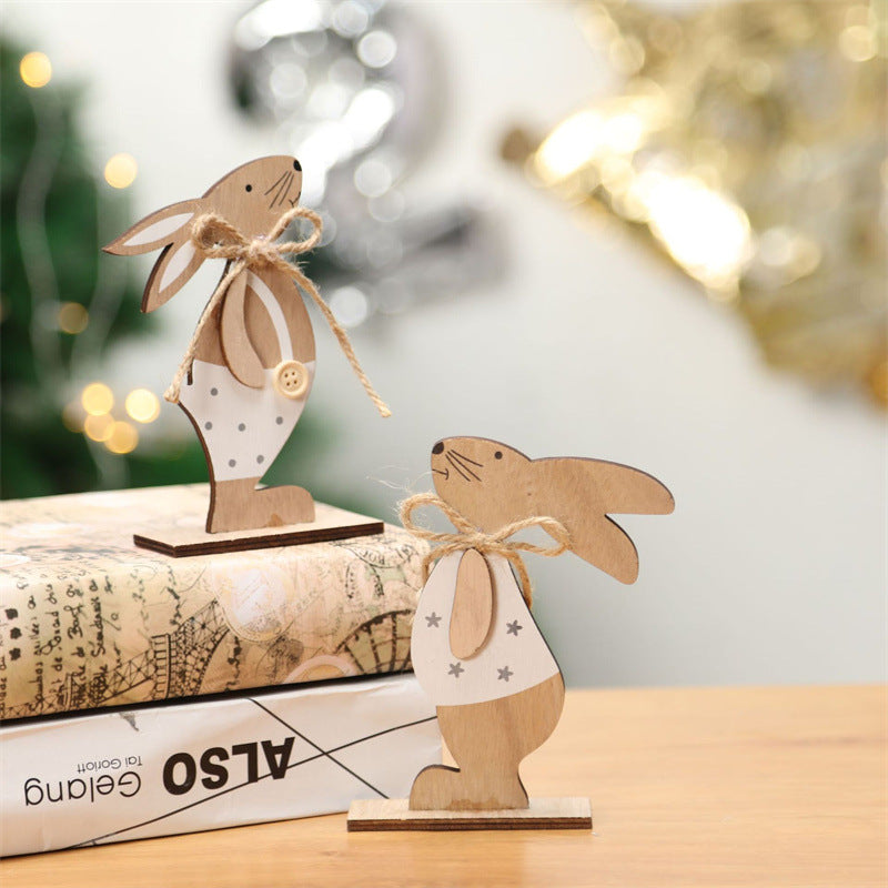 Bulk 12 Pcs Wooden Rabbit Ornaments for Christmas Easter Desktop Crafts