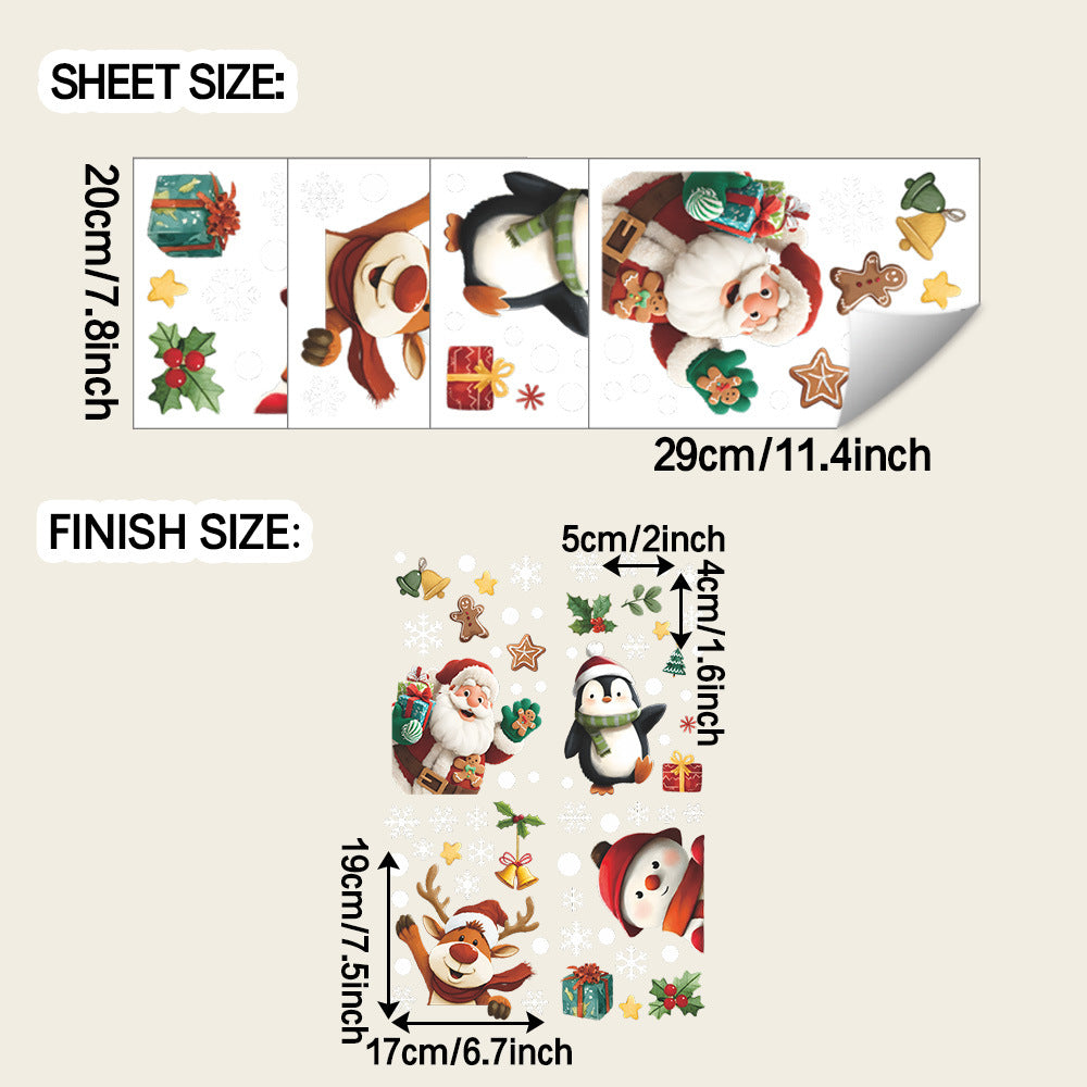Christmas Window & Glass Stickers | Santa Snowman Animals & Gifts Decor