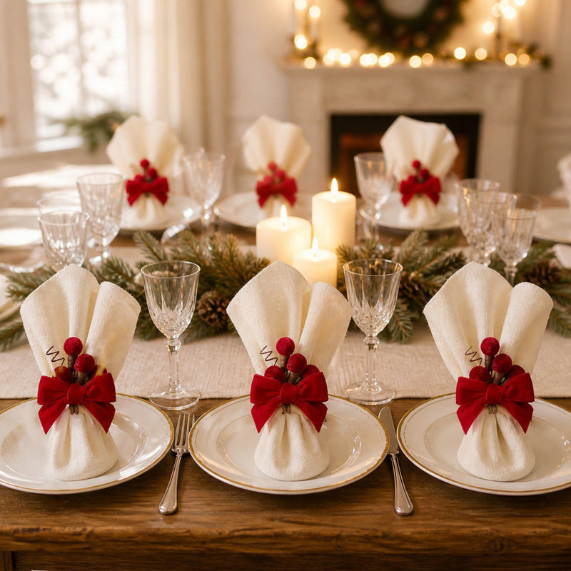 Set of 6 Velvet Napkin Rings, Christmas-Themed Napkin Holders for Holiday Table Decor
