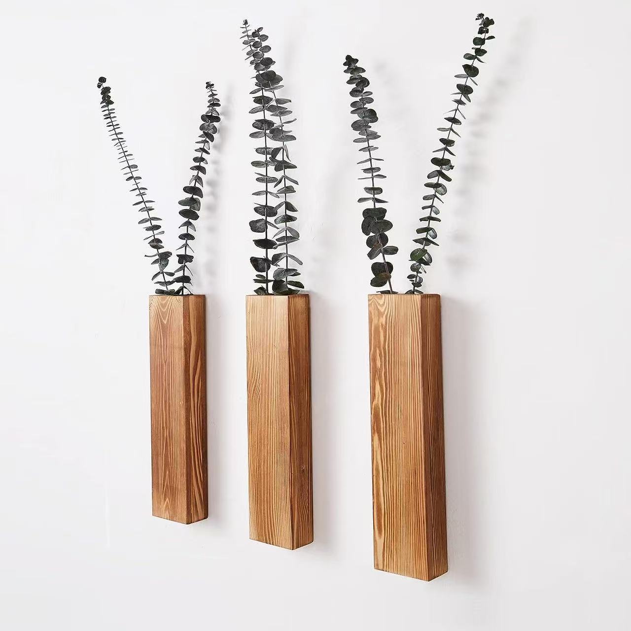 Premium Wood Wall Planter Set 4 Pack Natural Walnut Finish Rust-Resistant Hanging Planters for Living Room Home Office Patio Decor