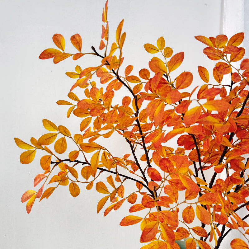 Artificial Russian Olive Leaf Branch Bush, Plastic Autumn Foliage Stem, Long Faux Greenery for Home, Window Display & Events