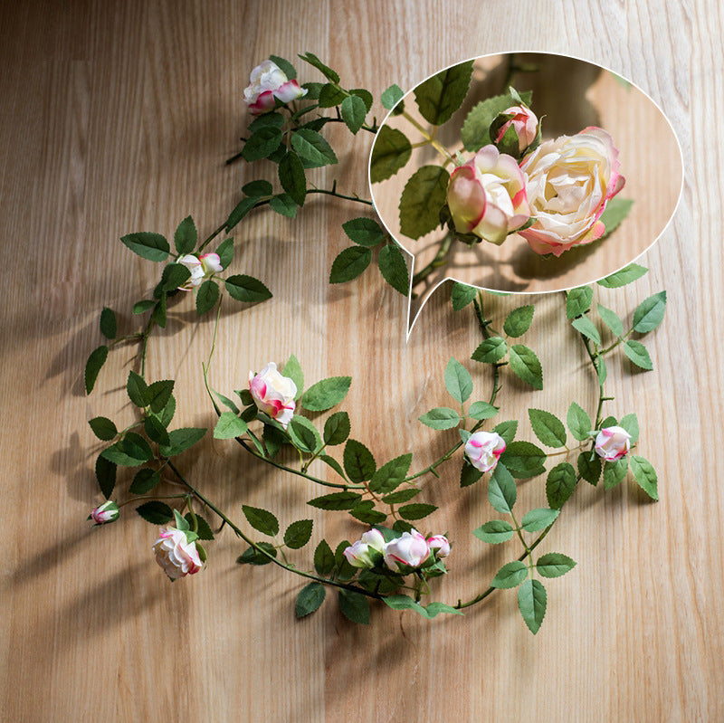 Artificial Angus Rose and Small Rose Vine Garland, 57 Inch Silk-Like Fabric, Wedding Arch and Wall Decor