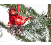 Acrylic Transparent Bird Christmas Ornaments with Pine Cones and Pine Needles, Hanging Decorations for Xmas Tree, Bulk Set