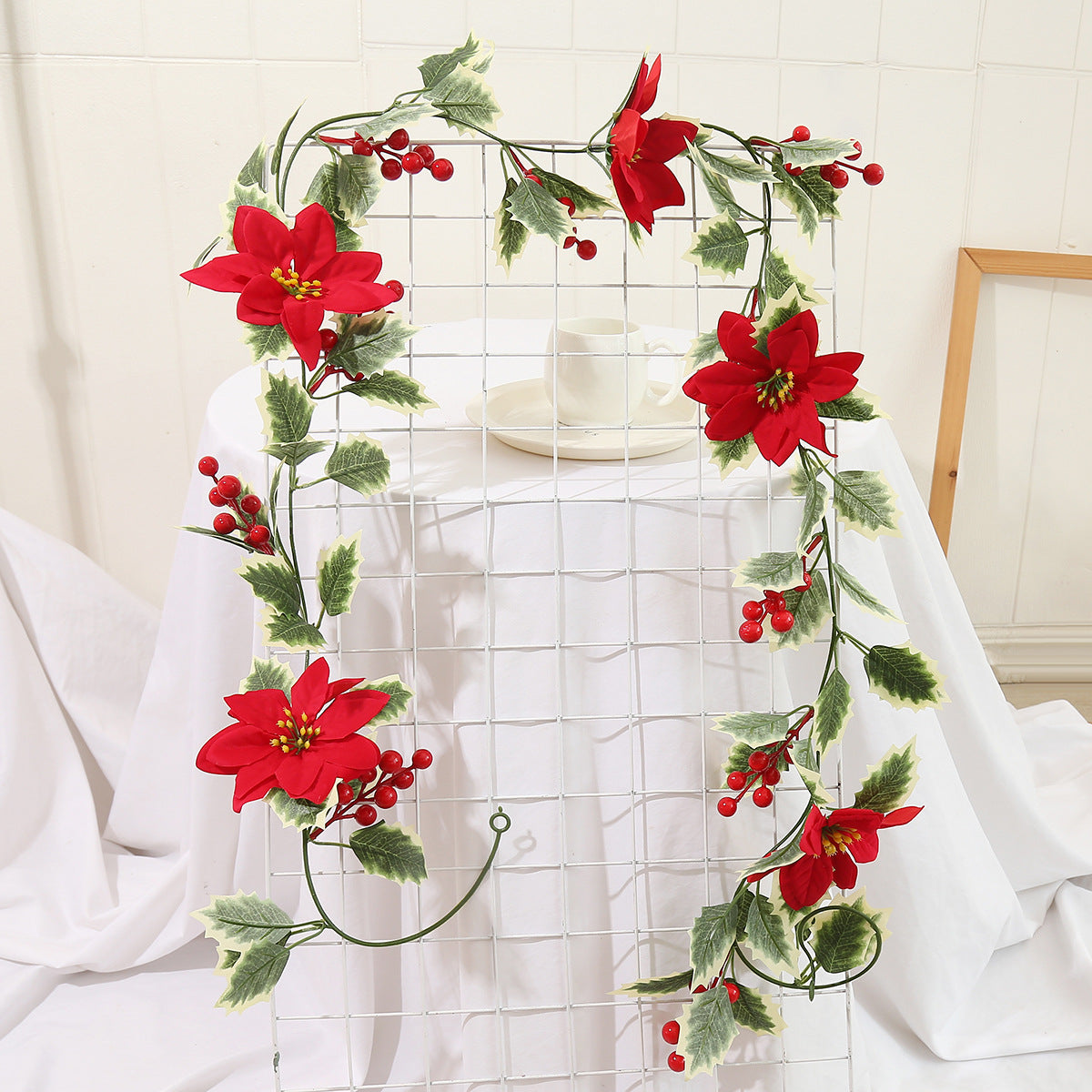 Faux Christmas Garland with Red Berries - 6.5 Feet Indoor Holiday Decor