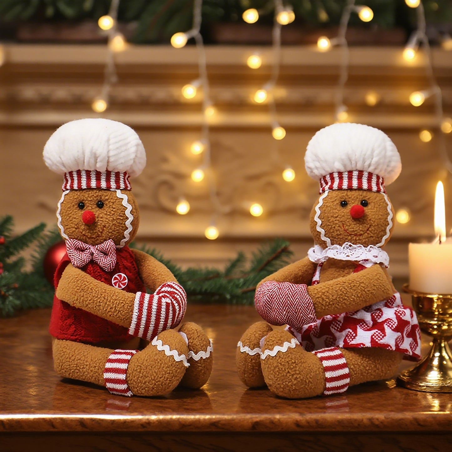 Christmas Couple Gingerbread Man Wine Bottle Cover - Festive Fabric Decor