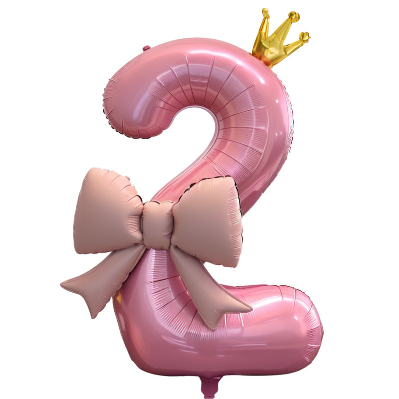 Pink Bow Number Balloons - 21 Inch Foil Balloons for Girls Birthday Decor Kids Outdoor Photo Props Party Scene Setup