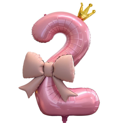 Pink Bow Number Balloons - 21 Inch Foil Balloons for Girls Birthday Decor Kids Outdoor Photo Props Party Scene Setup