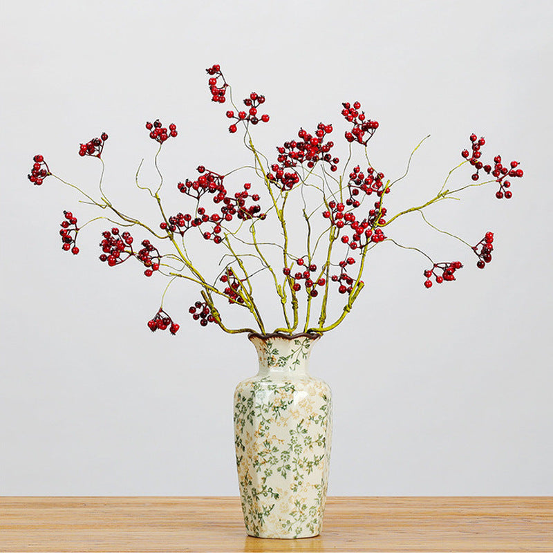 Artificial Berry Bush with 9 Blooms, Red Holly & Wild Berries, 28" Tall, Foam Material, for Home Decor, Weddings & Events