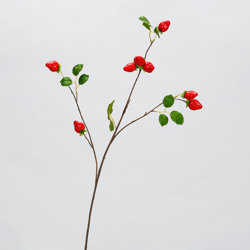 Single Stem Artificial Strawberry Fruit Branch, 72cm (28"), Foam Material, 8 Blooms, Red or Pink, Home & Commercial Decor