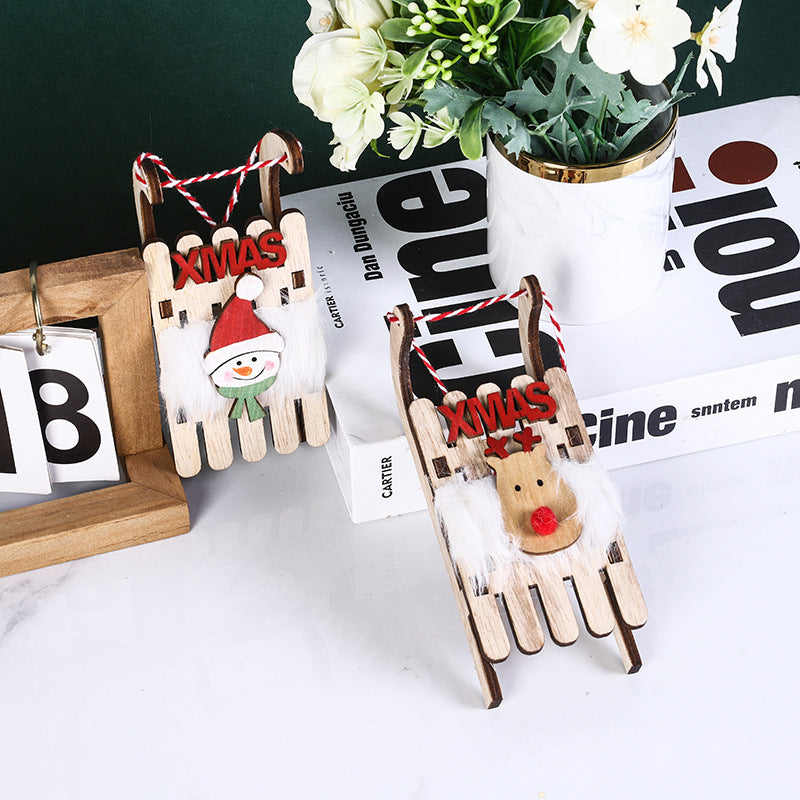 10 Pcs Christmas Sleigh Pendant Ornaments with Elk, Snowman, Santa Claus – Holiday Hanging Decorations for Kids