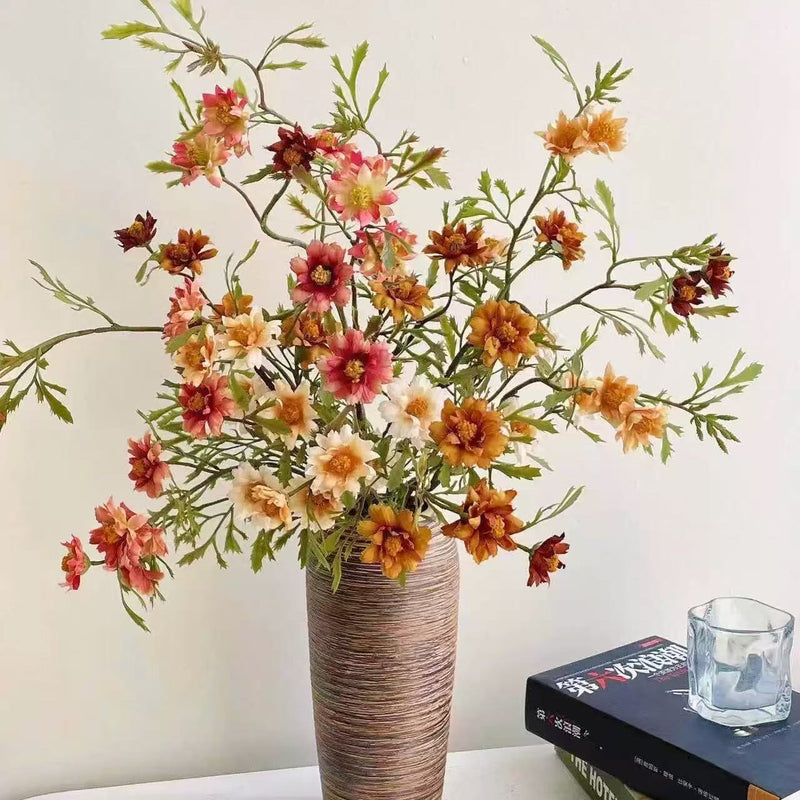 Retro-Inspired Artificial Daisy Stem, Single Stem with 9 Blooms, 33" Tall, Silk-Like Fabric, Perfect for Home Decor, Weddings, and Events