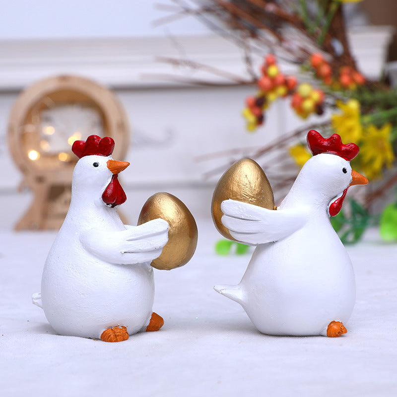 Easter Cute Chicken & Golden Egg Resin Decor Set - 2-Piece Indoor/Outdoor Home Figurines
