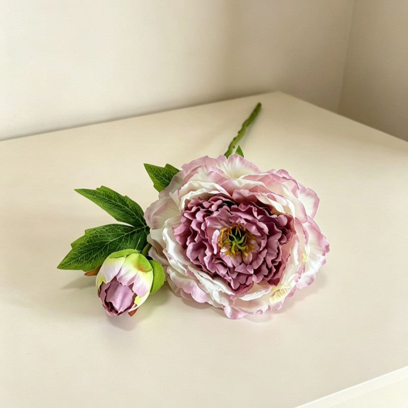 Peony & Ranunculus Silk Bush with 2 Blooms, 20" Tall, for Weddings & Home Decor