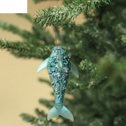 Artificial Glitter Dolphin Ornaments 12 Pcs Christmas Hanging Decorations Bulk Set