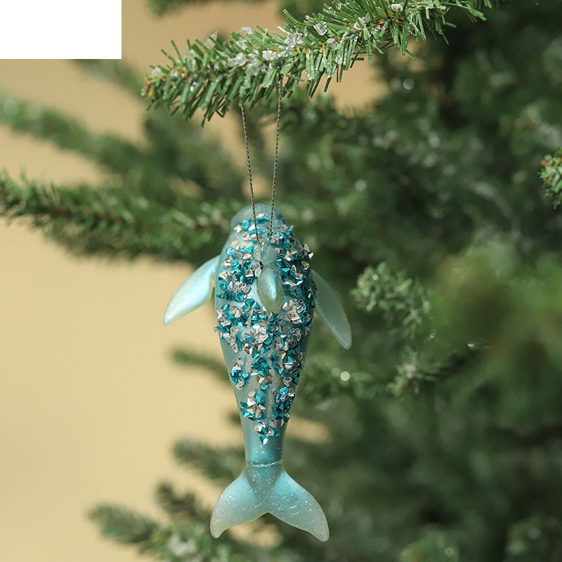 Artificial Glitter Dolphin Ornaments 12 Pcs Christmas Hanging Decorations Bulk Set