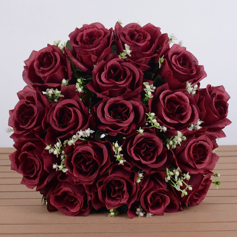 14 Inch Artificial Rose Bushes with Mixed Baby's Breath, 10 Pcs Silk Flowers Bulk Pack