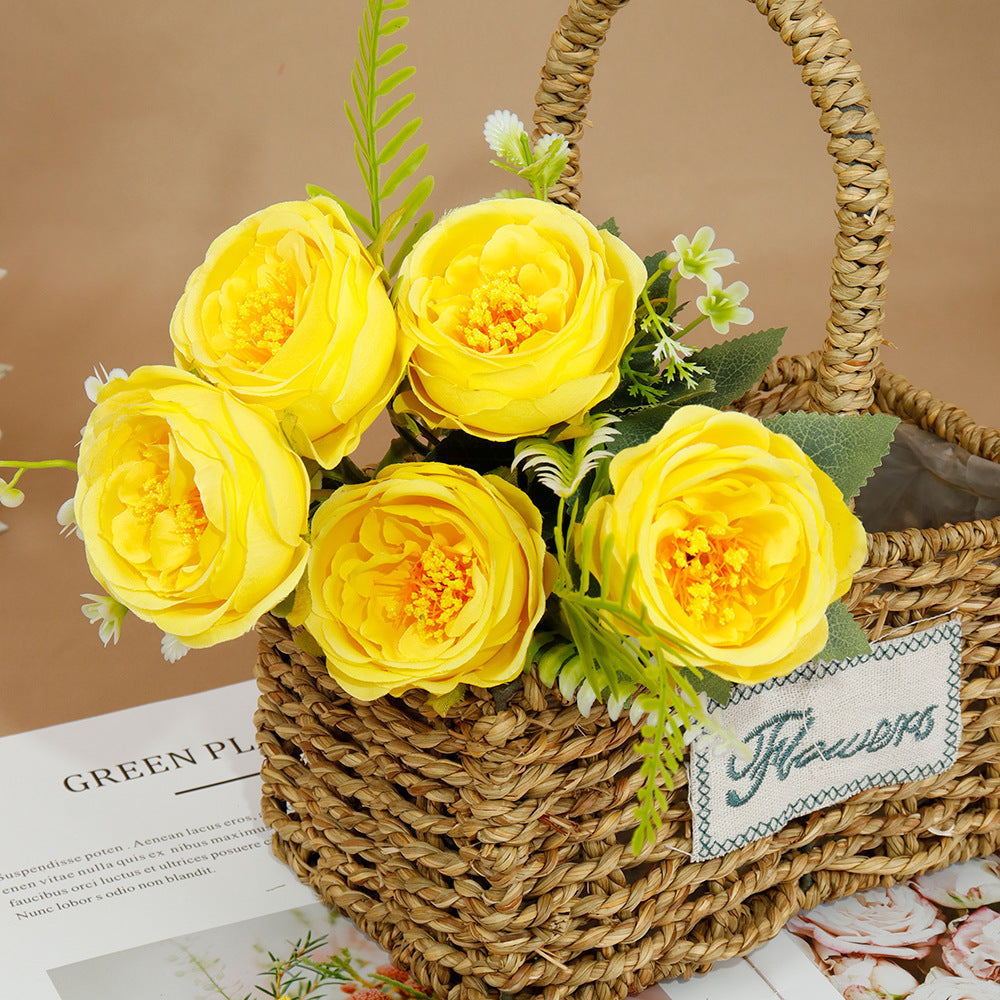 5-Stem Happy Rose Artificial Flowers 12" - Home Wedding Decor Table Centerpiece