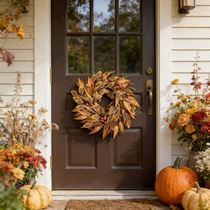 18" Eucalyptus Leaf Garland with Autumn Berries, Indoor/Outdoor Wreath for Fall Decor