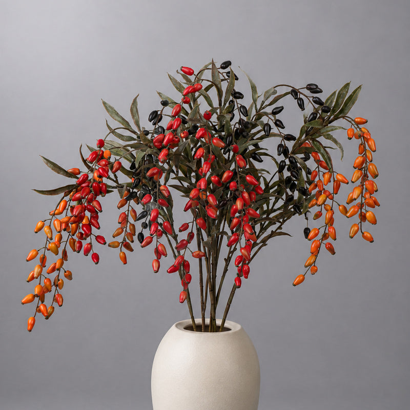 33" Artificial Goji Berry Bush, Realistic Plastic Decorative Foliage for Home, Wedding, and Event Decor