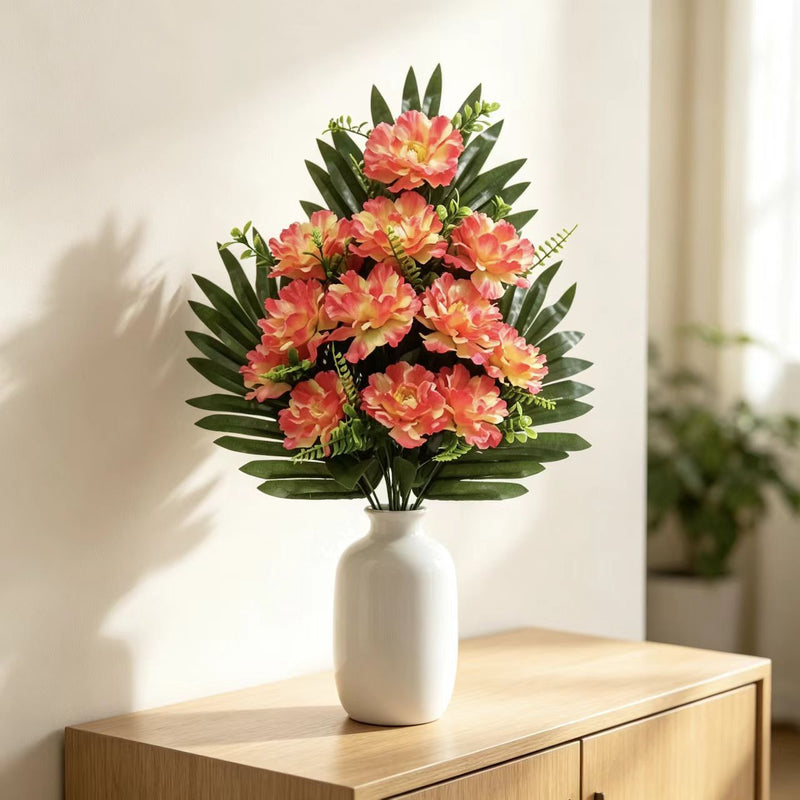 Artificial Peony Bush with 12 Blooms, Silk-Like Fabric, 20" Tall, Modern Style for Weddings, Home Decor, and Events
