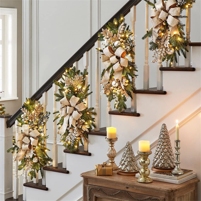 10 Pcs Artificial Christmas Teardrop Swag Garland for Stairs Door Fireplace Window Indoor Outdoor Decor