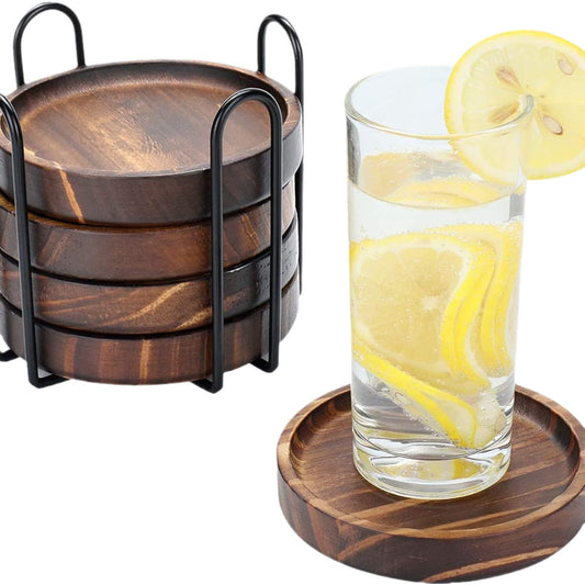 Bulk 4pcs Drink Coasters Wood 2025 Natural Wood Coaster Set with Non-Slip Backing for Wedding Reception & Home Dining Decor Wholesale
