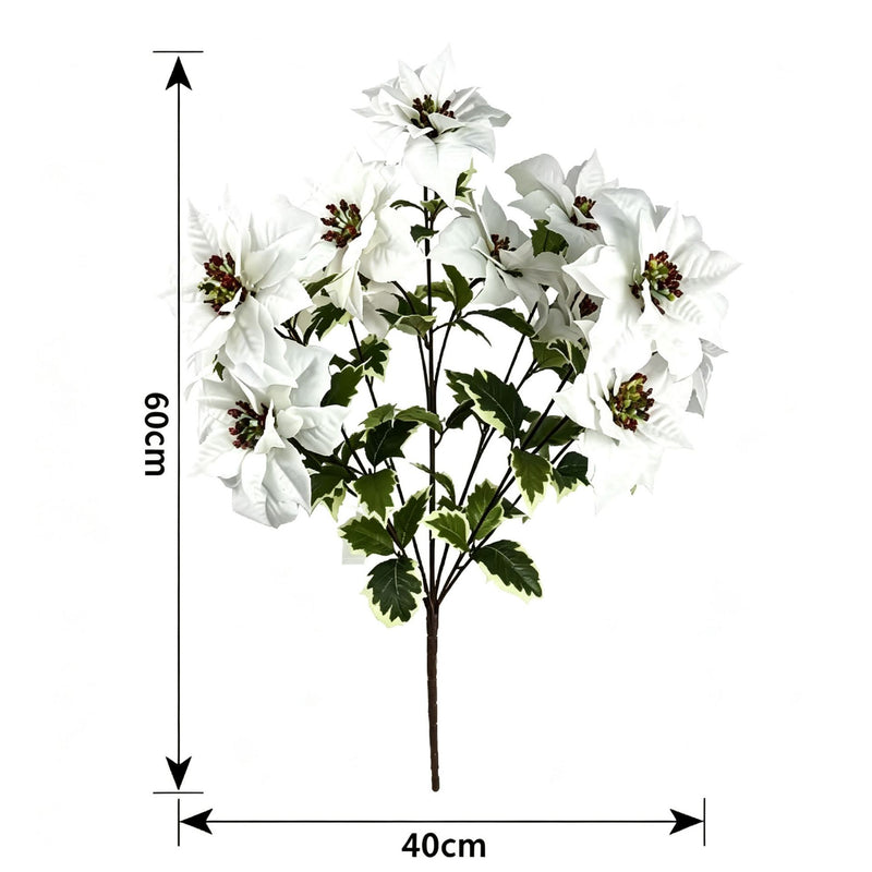 Artificial Poinsettia Bush with 12 Blooms, 18 Inches, Faux Silk and Plastic, Wedding and Home Decor