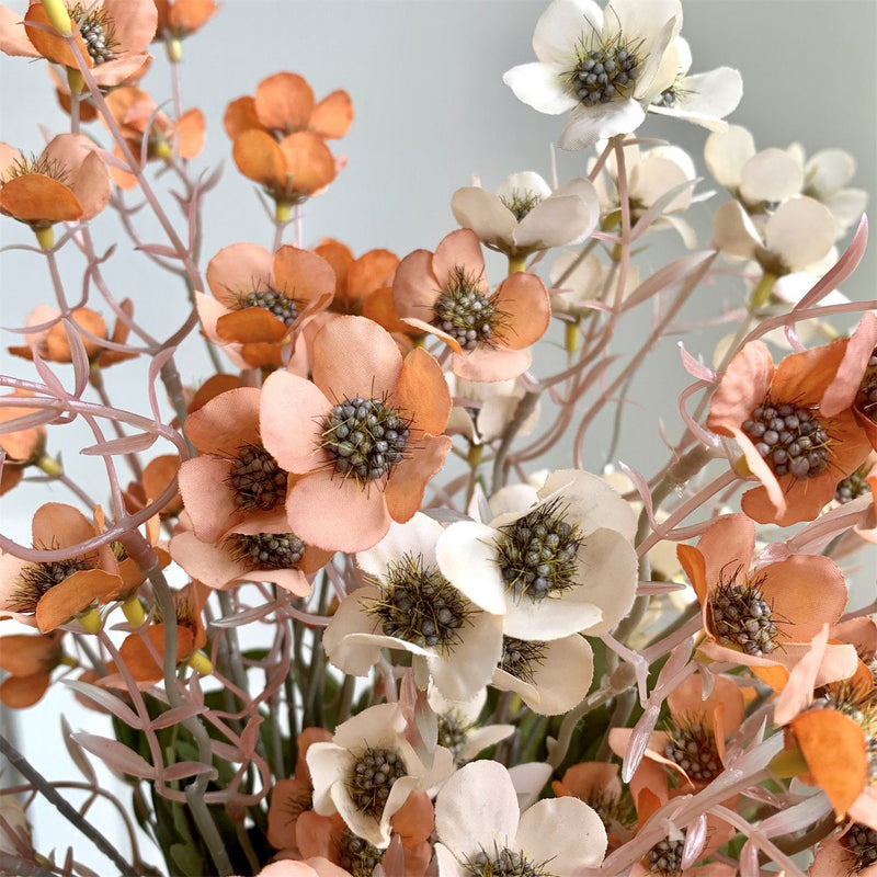 Artificial Plum Blossom Bush, 15 Blooms, Retro Style Silk-Like Fabric, 23" Tall, for Home & Commercial Decor