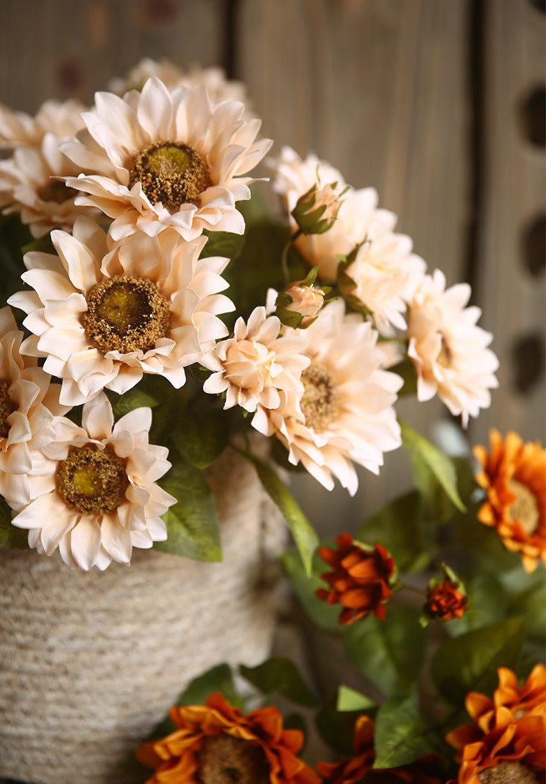 18 Inch Artificial Silk Sunflower Bush Bouquet, 1 Pc, Autumn Decoration