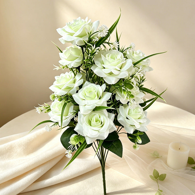 18-Bloom Artificial Rose Bush, 16" Tall, Realistic Faux Silk Roses for Wedding Decor, Home Styling, Events