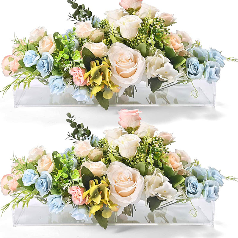 Bulk Clear Acrylic Flower Vase with 12 Holes Rectangular Floral Centerpiece Vase for Weddings Valentine's Day Dining Tables Home Decor Wholesale