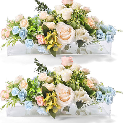 Bulk Clear Acrylic Flower Vase with 12 Holes Rectangular Floral Centerpiece Vase for Weddings Valentine's Day Dining Tables Home Decor Wholesale