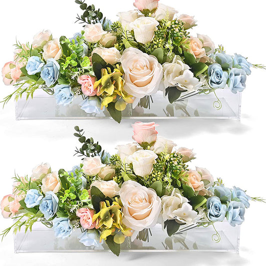 Bulk Clear Acrylic Flower Vase with 12 Holes Rectangular Floral Centerpiece Vase for Weddings Valentine's Day Dining Tables Home Decor Wholesale