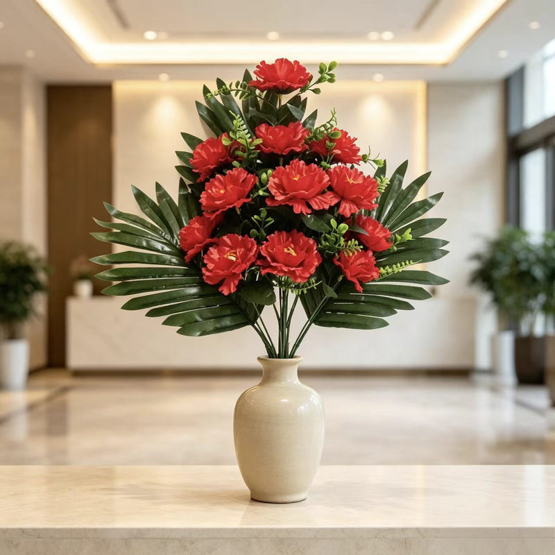 Artificial Peony Bush with 12 Blooms, Silk-Like Fabric, 20" Tall, Modern Style for Weddings, Home Decor, and Events