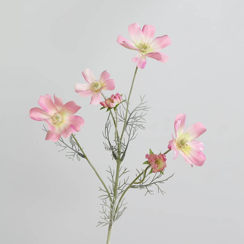 Artificial Cosmos Flower Bush with 6 Blooms, Silk-Like Fabric, 24" Tall, Indoor Decor