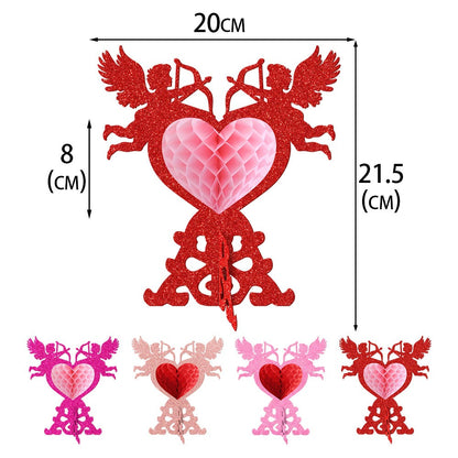 Valentine's Day Cupid Honeycomb Decorations (4pcs) - 8.5” Romantic Table Centerpieces for Weddings & Parties