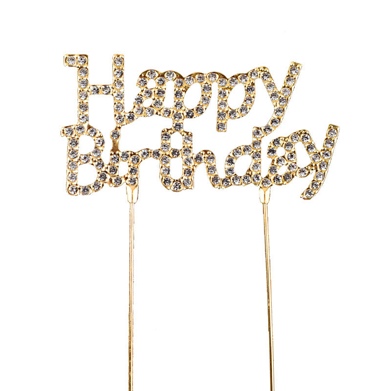 Happy Birthday Rhinestone Metal Cake Topper - 2 Pack | Goddess Party Baking Decoration