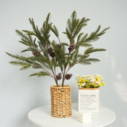 Christmas Artificial Pine Branch with Pine Cones - Realistic Mini Tabletop Decor 2-Pack for Festive Home Setup