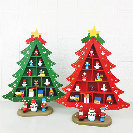Plaid Christmas Tree with Doll Ornaments Set, Holiday Desktop Decor, Bulk Quantity
