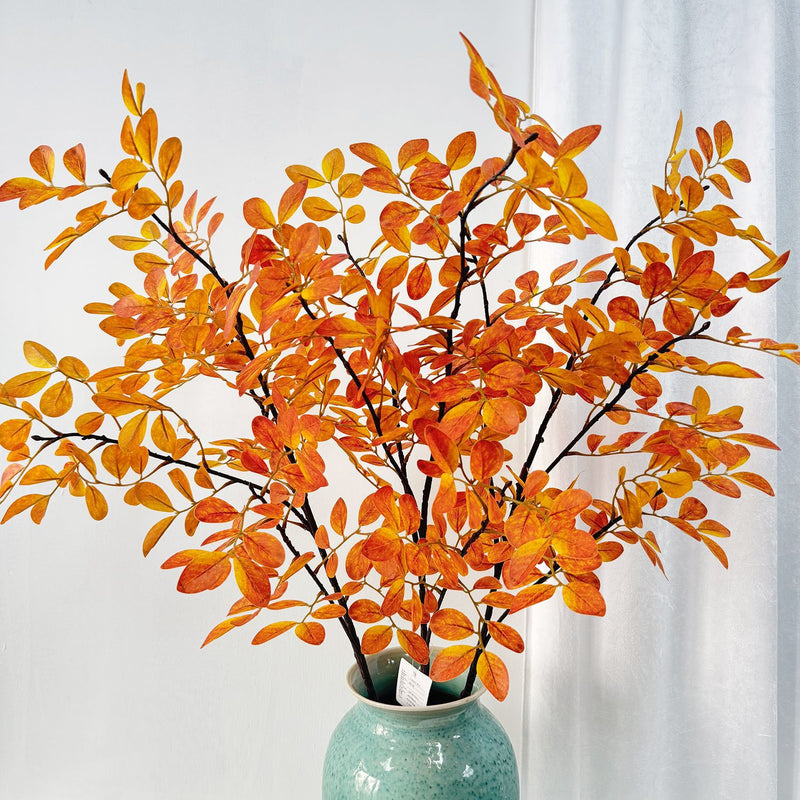Artificial Russian Olive Leaf Branch Bush, Plastic Autumn Foliage Stem, Long Faux Greenery for Home, Window Display & Events