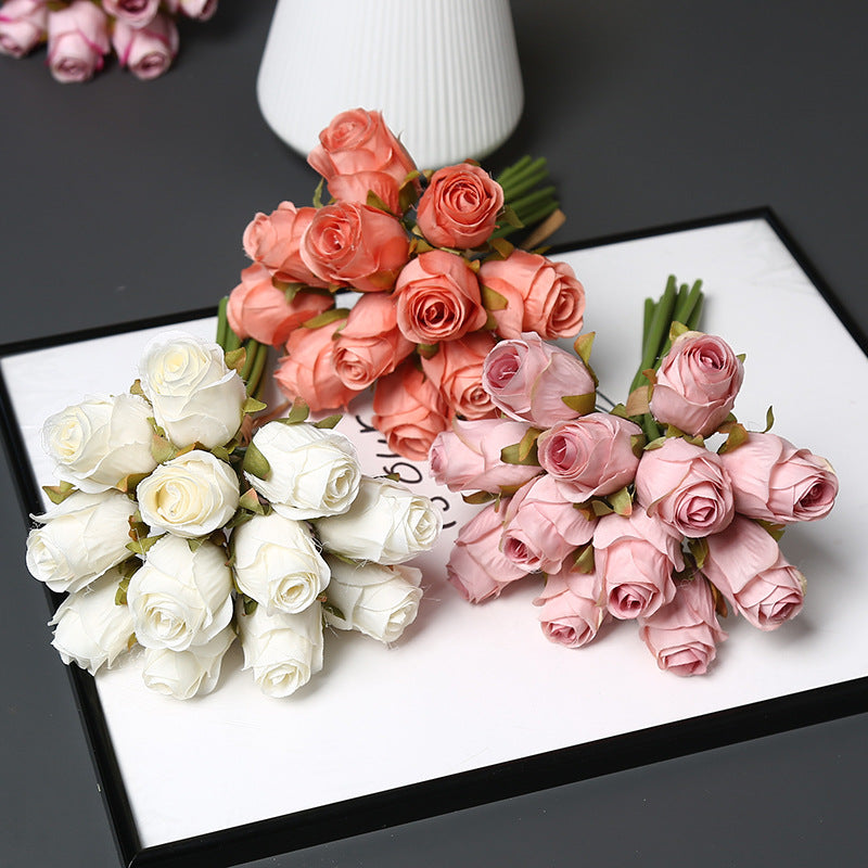 12-Bloom Artificial Rose Bouquet, Silk-Like Fabric, 10" Height, Perfect for Weddings, Events, and Home Decor