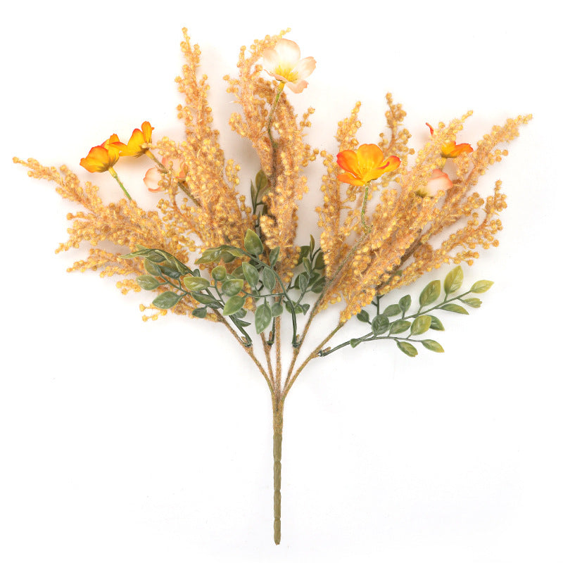 Artificial Wildflower Bush with 7 Blooms, 14" Tall, Silk-Like Fabric, Indoor Decor