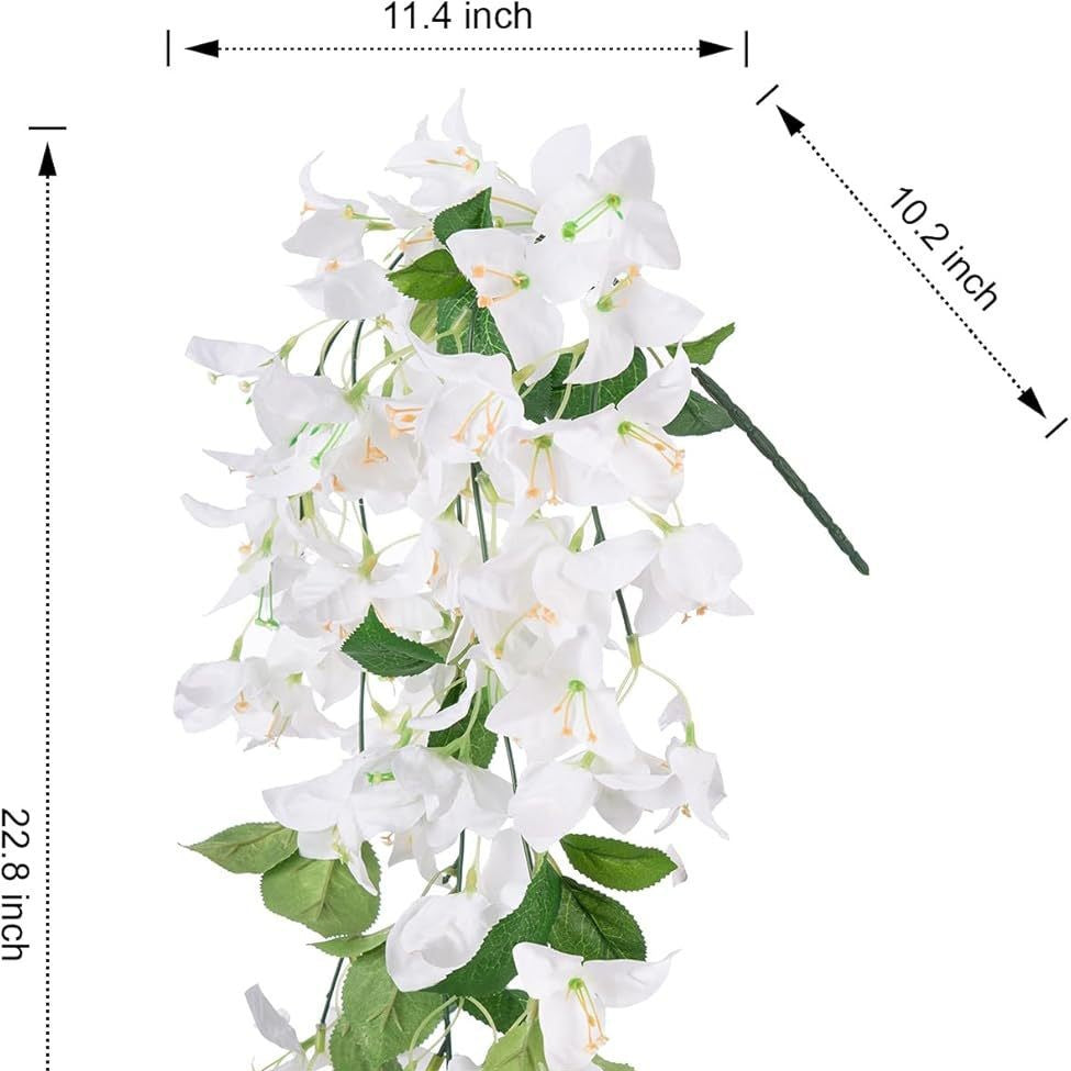 Premium 2 pcs Lifelike Silk Bougainvillea Hanging Vines - UV-Resistant Outdoor Artificial Flowers for Porch Decor Patio Balcony Accent